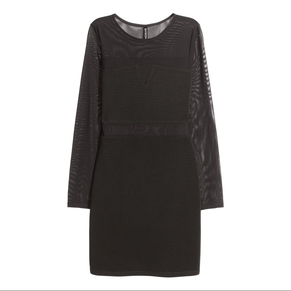 H&M Black Long Sleeve Mesh Block Bodycon Dress